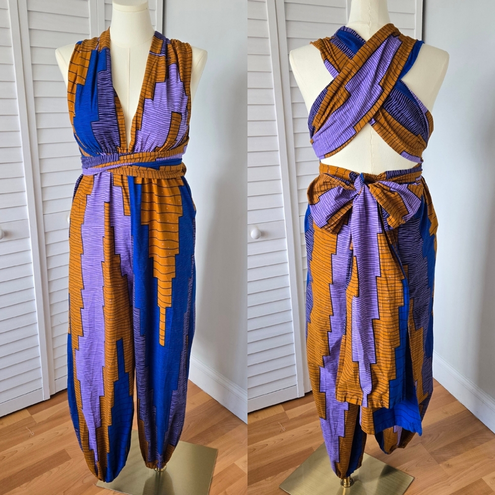 Afrodesiac Multi Color Cotton Convertible Jumpsuit One Size‎ Boho Festival Artsy